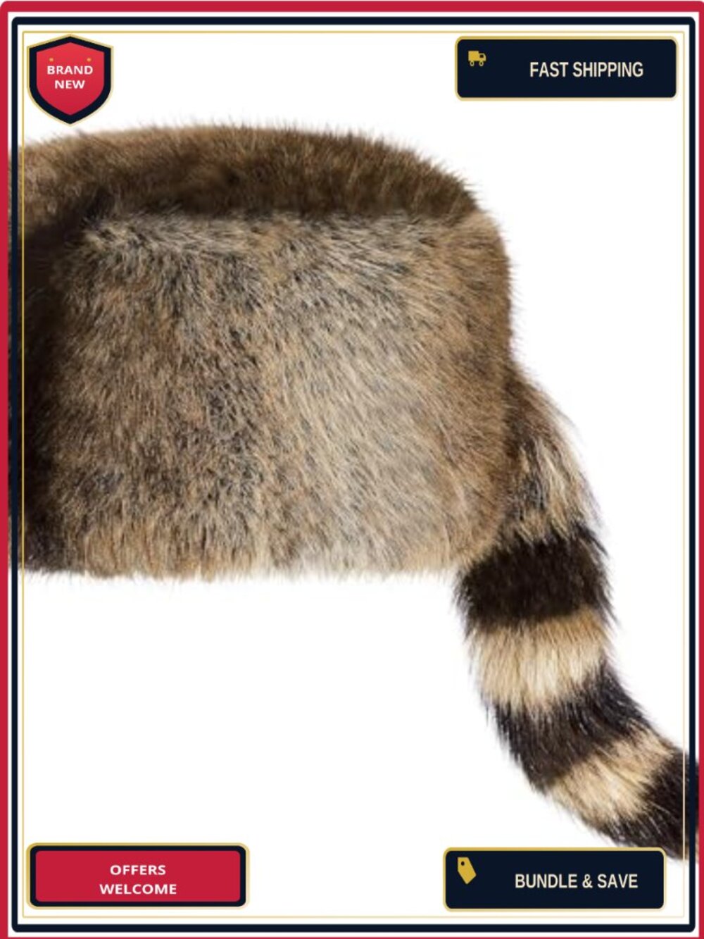 Faux Fur Raccoon Hat with Tail Coonskin Cap Winter Costume